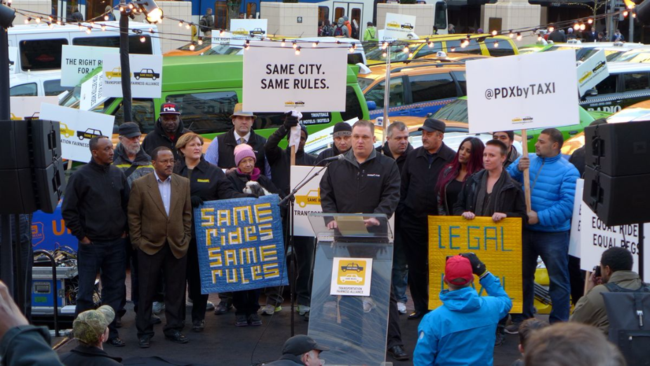 A protest against Uber in Portland, Oregon, January 2015