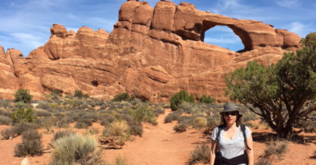 Susan Lumenello at Skyline Arch, Arches National Park, Moab, UT
