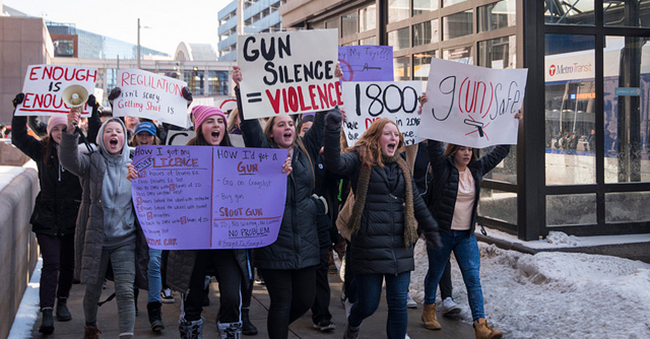 High school students protest for gun law reform, Minneapolis, MN, February 21, 2018