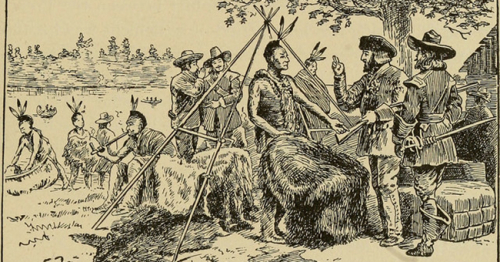 French trading with Native Americans in Quebec