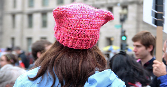 Woman with pussyhat at the Women's March 2018