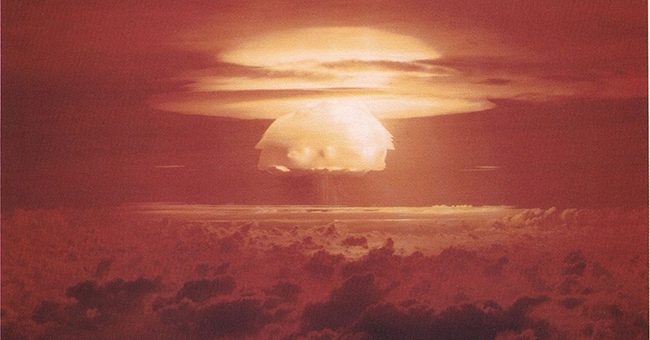 Castle Bravo mushroom cloud, the first in a series of high-yield thermonuclear weapon design tests conducted by the United States at Bikini Atoll, Marshall Islands, March 1, 1954.