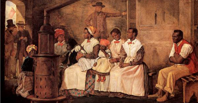 Eyre Crowes’s oil painting “Slaves Waiting for Sale – Richmond, Virginia,” 1861.
