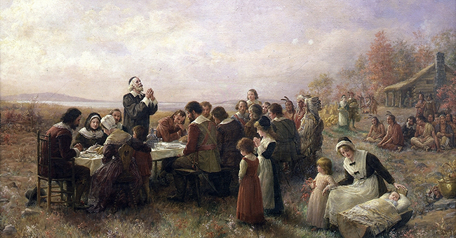 Jennie A. Brownscombe’s “The First Thanksgiving at Plymouth,” (1914).