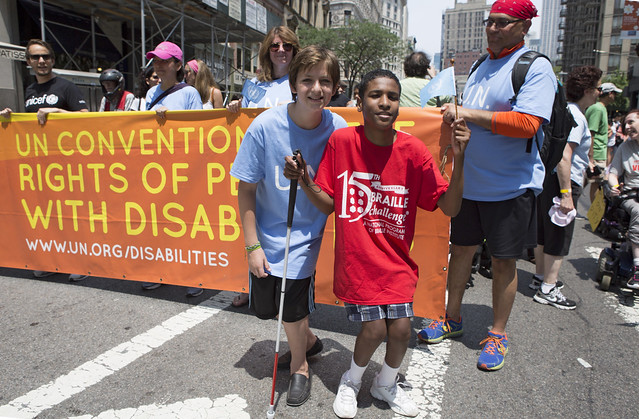 New York City held its first Disability Pride parade on 12 July, marking the 25th anniversary of the Americans with Disabilities Act, was signed into law on July 26, 1990. Photo credit: United Nations, NY.