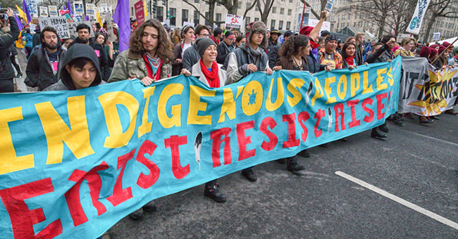 Indigenous marchers at the Inauguration protests of 2017, Washington, DC.