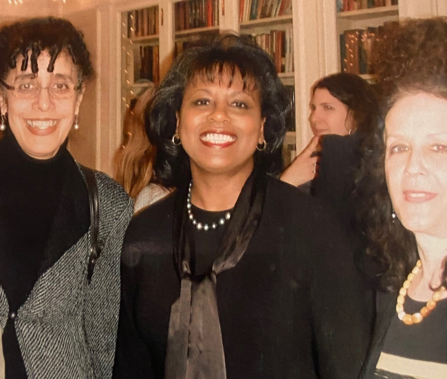 Celebrating Helene Atwan’s fifteenth anniversary party at Beacon HQ, 2010. Left: Lani Guinier; center: Anita Hill; right: Helene Atwan.