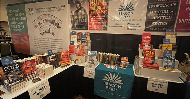 Beacon Press display of books at OAH 2022