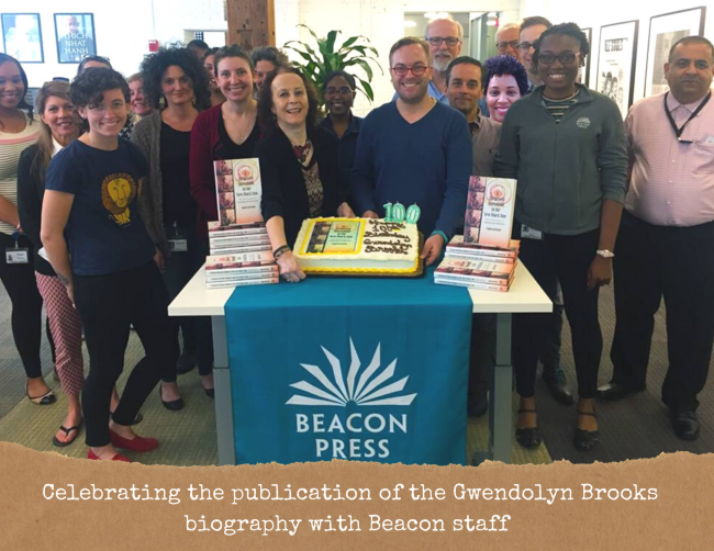 Celebrating publication of Brooks bio with staff