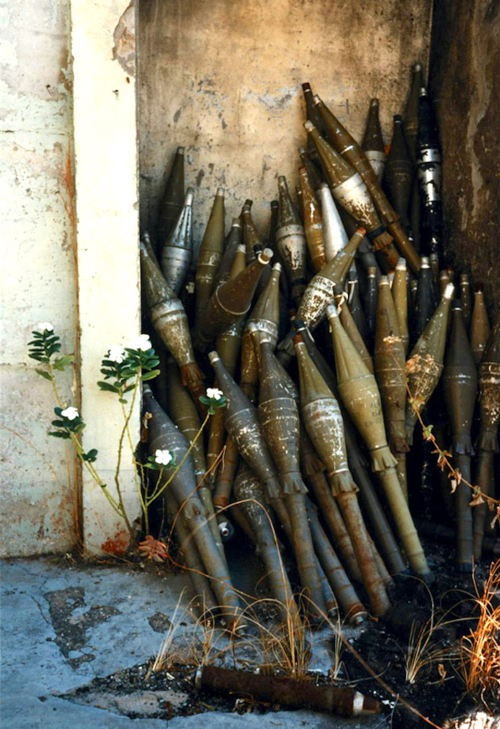 O- Abandoned rocket-propelled grenades found by a Mines Advisory Group team near Luena in 1996. copy