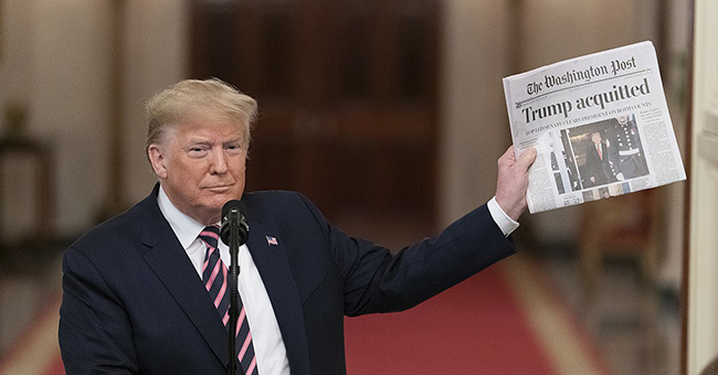 President Donald J. Trump addresses his remarks Thursday, Feb. 6, 2020 in the East Room of the White House, in response to being acquitted of two Impeachment charges. 
