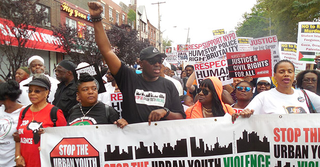Rev. Al Sharpton leads rally over Eric Garner’s Death on Staten Island, 22 August 2014. Photo credit: G F